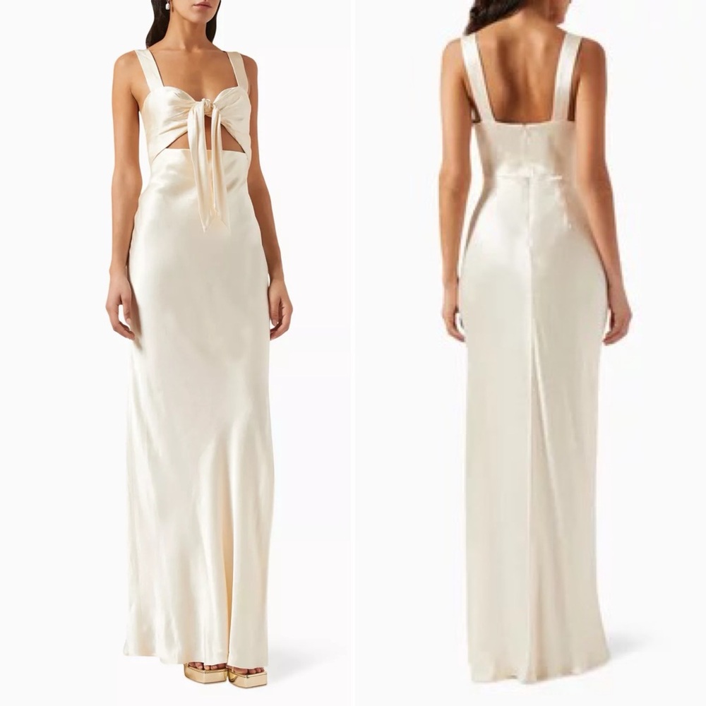 Shona Joy La Lune Bow Tie Satin Maxi Dress Ivory US Size 4 NWOT